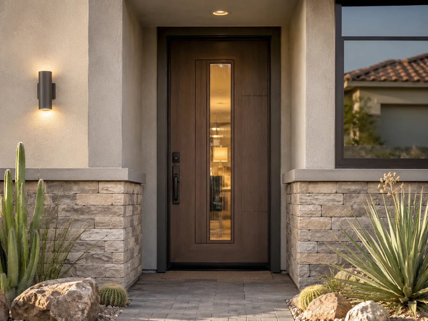 Modern entry door on an Arizona-style home